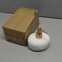 Ceramic White Liquid Soap Dispenser with Embossed Design Look, Soap Dispenser with Rust-Proof Plastic Pump 13.5oz for Bathroom Kitchen (1pcs, Gold)