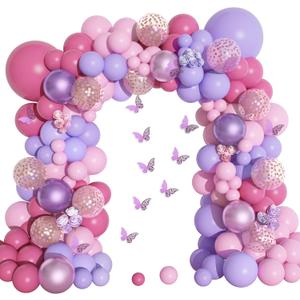 Amandir 175Pcs Pink and Purple Balloon Garland Arch Kit Butterfly Baby Shower Decorations for Girl, Lavender Purple Dusty Pink Balloon for Women Birthday Bridal Shower Wedding Party Supplies