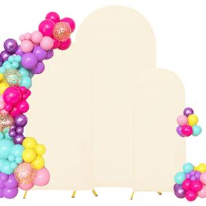 Set of 3 Arch Backdrop Cover Spandex Fitted Wedding Arch Covers,Round Top Double-Sided Chiara Arch Covers for Party Wedding Birthday Ceremony Event Banquet Decoration(4ft,5ft,6ft Beige)
