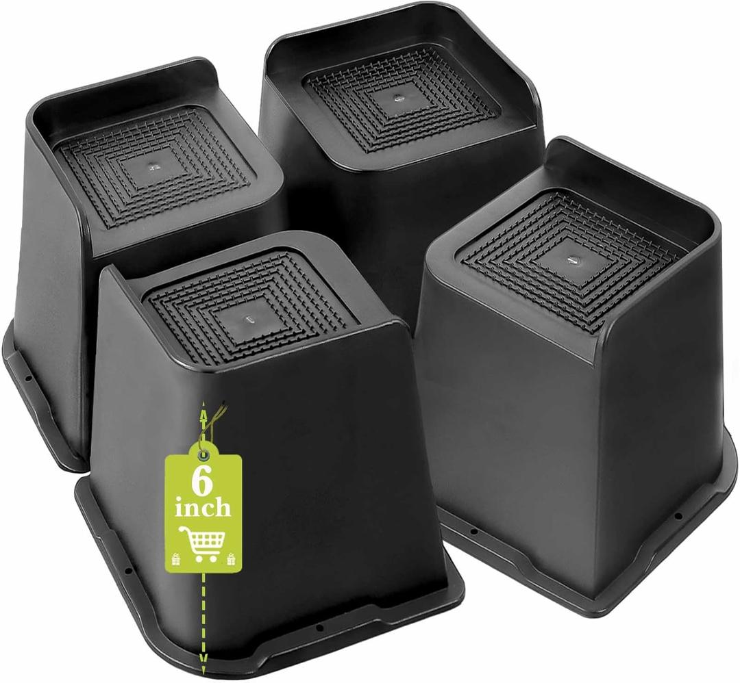 Bed Risers 2 inch, 3 inch, 4 inch, 6 inch, 8 inch Heavy Duty, Oversized Furniture Riser for Couch Sofa Table Chair Leg Frame Dorm, Support up to 6000 Lbs (Black 4 Pack, 6 inch)