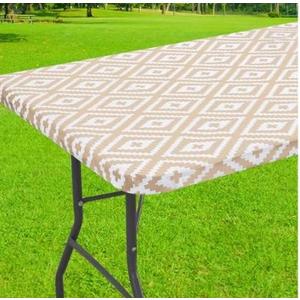 Smiry Rectangle Table Cloth Cover, Waterproof Elastic Fitted Picnic Tablecloth for 4 Foot Tables, Wipeable Flannel Backed Vinyl Tablecloths for Camping, Dining, Outdoor (Khaki 30" x 48")