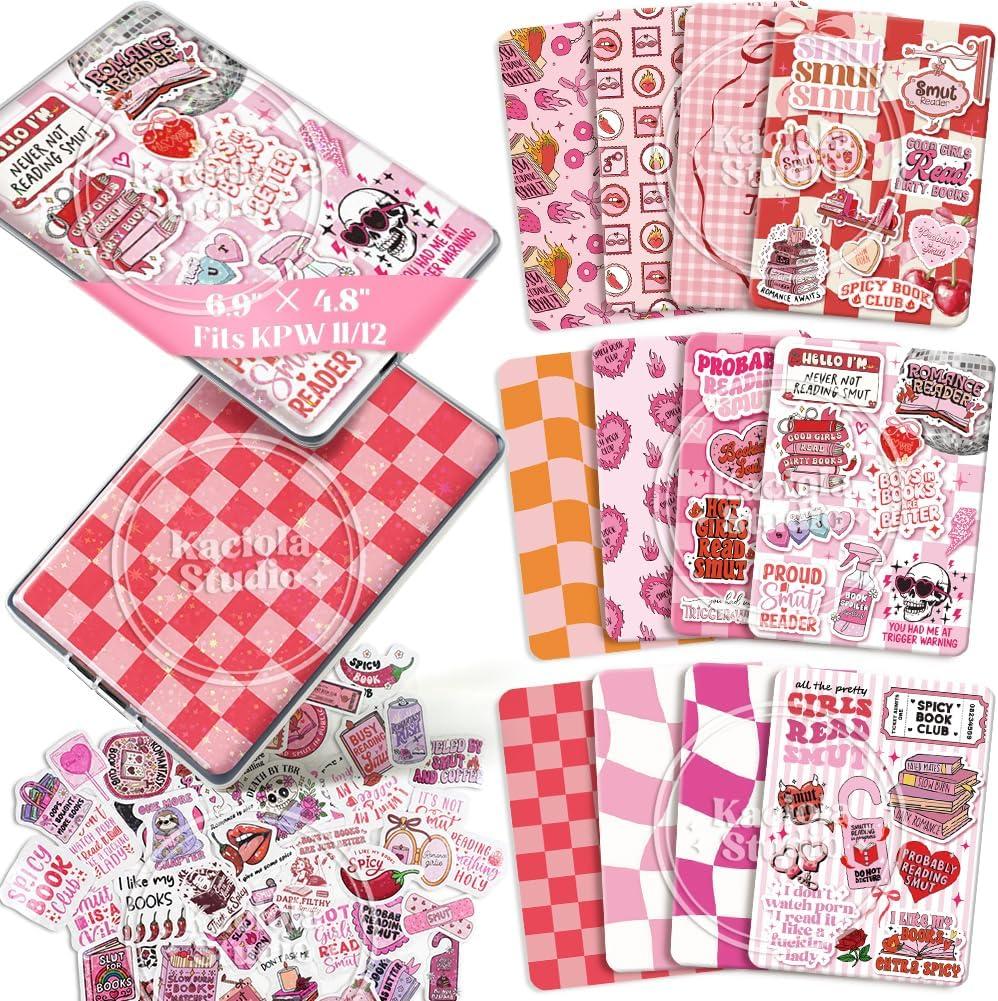 Kaciola 12PCS Inserts Cardstock Paper for E-Reader, and 50PCS Scrapbook Stickers for Clear Case, 6.9"x4.8" Smutty Theme E-reader Back Cover Insert Decorating Accessories for Paper White 11th-12th