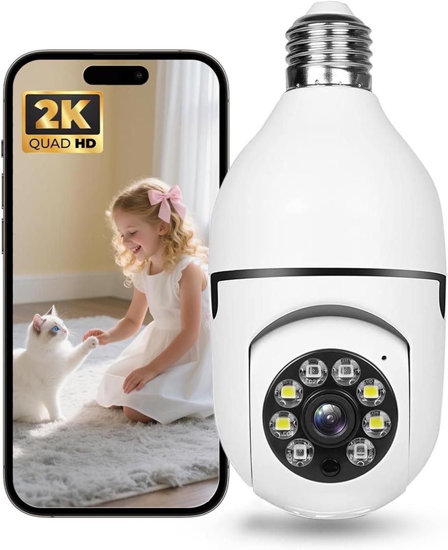 Hawkray Light Bulb Security Camera -5G& 2.4GHz WiFi 2K 3MP Security Cameras Wireless Outdoor Motion Detection and 911 Alarm Monitoring,Open AI Enabled,US Local Cloud, Color Night Vision