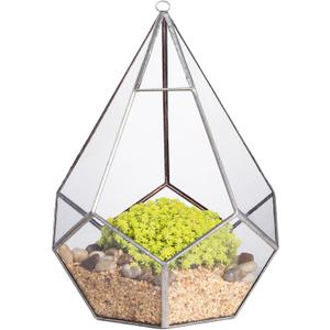 NCYP Silver Hanging Glass Geometric Terrarium, 6.8 x 6.8 x 8.6 Inches Teardrops Shape Display Planter for Succulent Air Plants, Indoor Decor Flower Holder, Handmade (NO Plants)