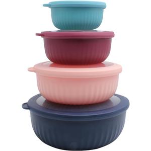 COOK WITH COLOR Prep Bowls with Lids- Wide and Deep Nesting Plastic Small Mixing Bowl Set with Lids, 8 Piece Set - Wide Bowls, Navy