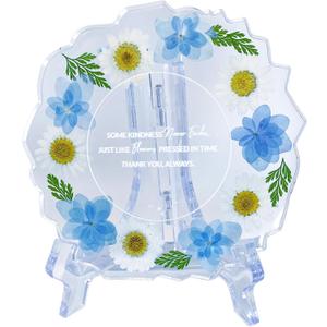 Thank You Gift Resin Floral Keepsake Plate Decor with Pressed Real Flowers (Blue & White) Teacher, Employee & Nurse Appreciation Keepsake