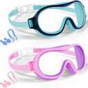 Aegend 2 Pack Swim goggles for Kids 3-15, Anti-Fog Anti-UV Wide Vision Waterproof, No leak Swimming goggles for Boys Girls (Cyan-blue & Purple Pink)