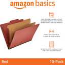 Amazon Basics Classification Folder with Prongs, Pressboard, 2 Dividers, 2-Inch Expansion, Letter Size, Red, Pack of 10, for Organizing Documents