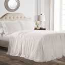 Lush Decor Ruffle Skirt Bedspread Set - 3 Piece Luxurious Farmhouse Bedding Set - Elegant, Charming Ruffle Detail - Timeless Style & Classic Design - Soft and Lightweight - Full, White