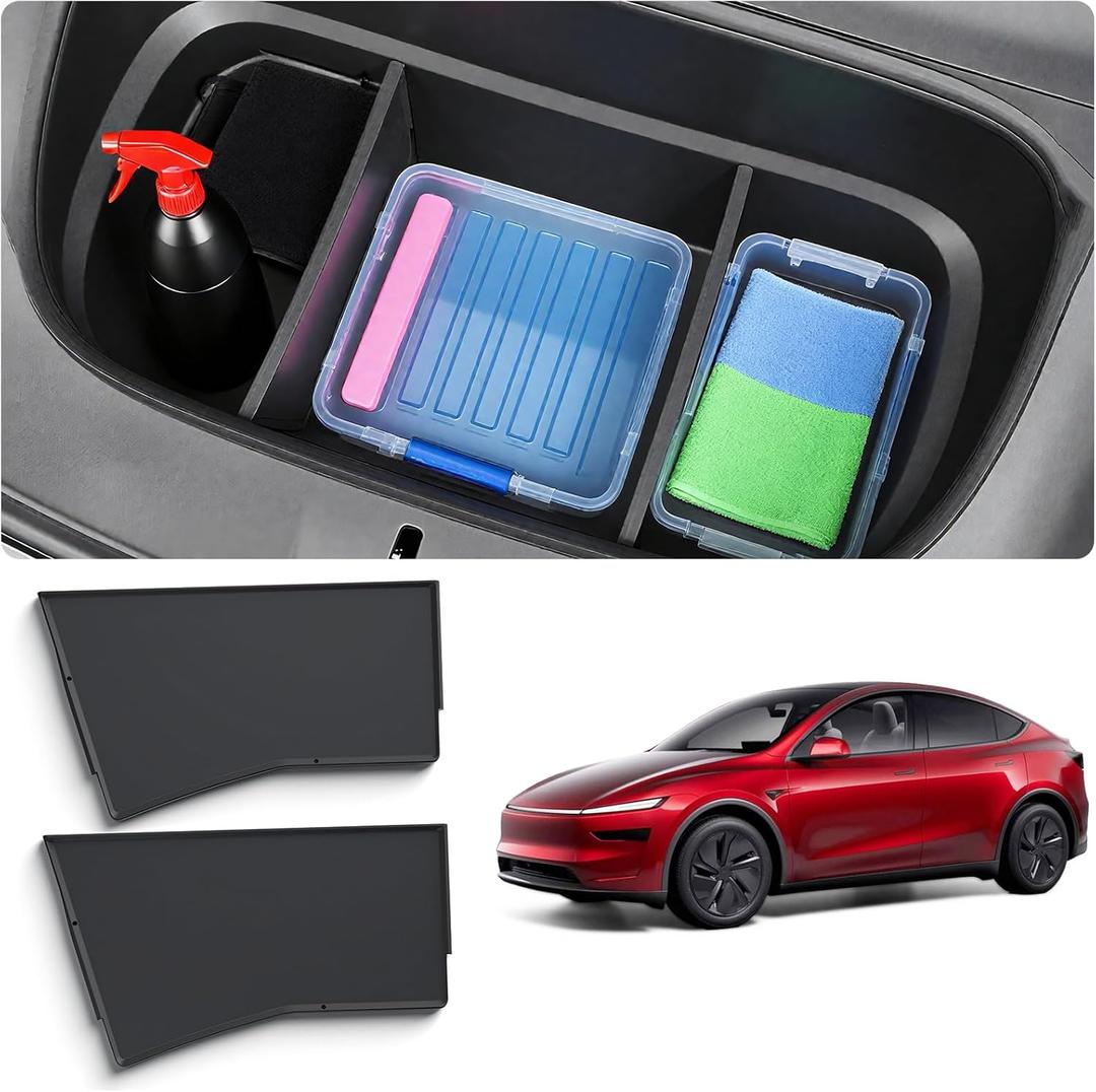 2PCS Front Trunk Partition for Tesla Model Y Juniper 2025 2026 Frunk Partition Tpe Front Trunk Organizer Dividers Model Y Accessories for Supermarket Daily Travel Goods Storage Separation