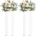 2 Pack 32'' Tall 8'' Dia. Centerpiece Wedding Decoration Modern Tall Vase Elegant Crystal Acrylic Flower Stand Tabletop Display Rack Floral Backdrop Clear Column Pillar Square Props