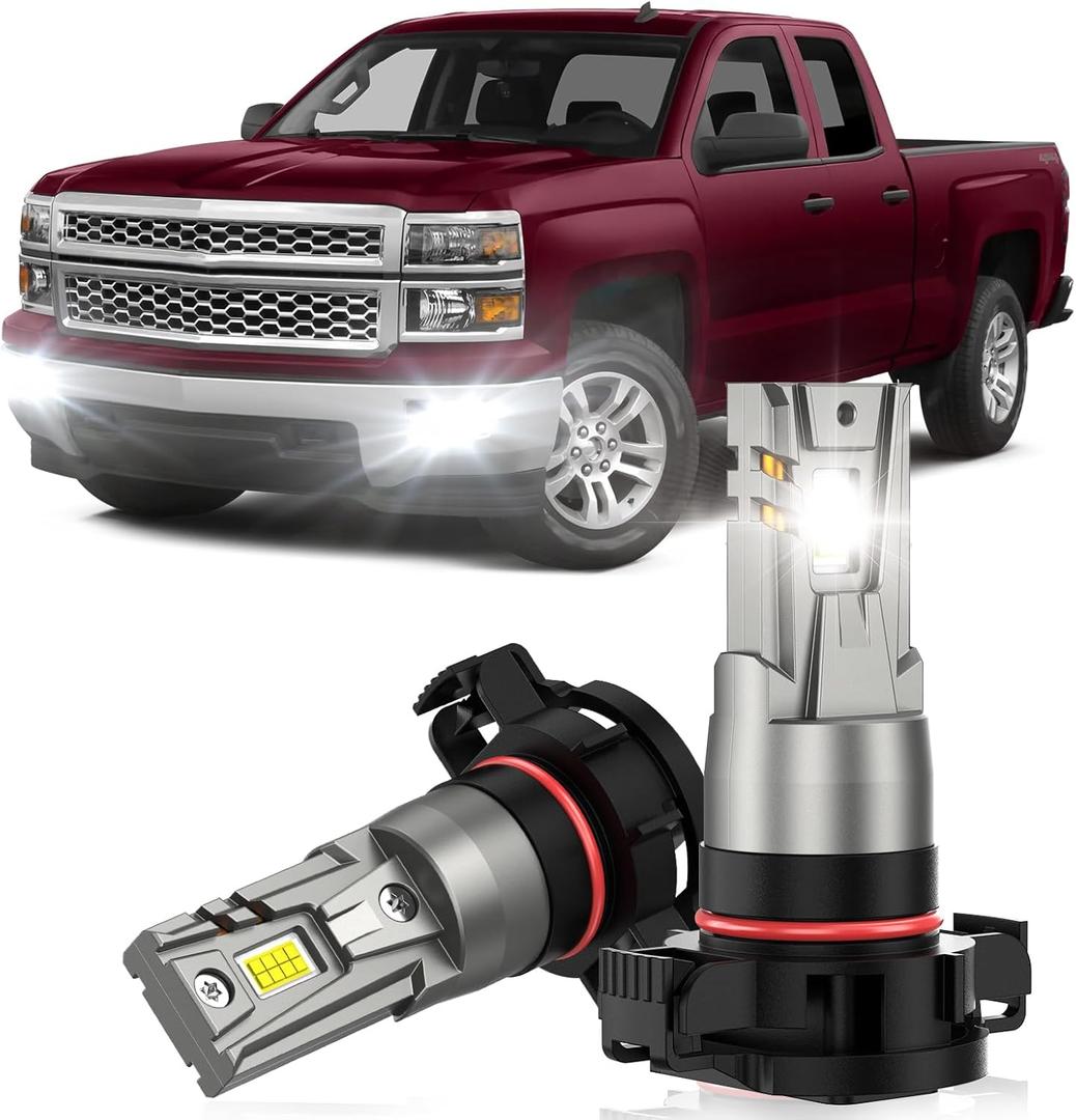 SENROBO Fog Light Bulbs Fit for Chevy Silverado 1500(2007-2015) 2500 3500 HD(2007-2019), 14000LM 700% Brighter 6000K White Fanless Fog Lamp, Plug and Play, IP68 60000 Hours Lifespan, Pack of 2