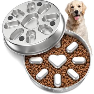 Slow Feeder Dog Bowls, 304 Stainless Steel Slow Feed Pet Bowl with Non-Slip Base for Medium Breed Dogs to Stop Bloat Prevent Choking, Dishwasher Safe, Silver