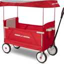 Radio Flyer 3-in-1 EZ Fold Wagon with Canopy, for Kids 1.5+, UV Shade, One-Hand Flat Fold, Seats 2 or Converts to Bench, DuraClean Fabric, Rubber Tires, 150 lb Capacity, Wagon for Kids or Cargo