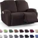 KinCam Recliner Loveseat Covers, Stretch Reclining Cover, Recliner Sofa Slipcovers Stripe Jacquard Recliner Couch Covers Furniture Protector Cover for Pet Kid (2 Seater, Chocolate)