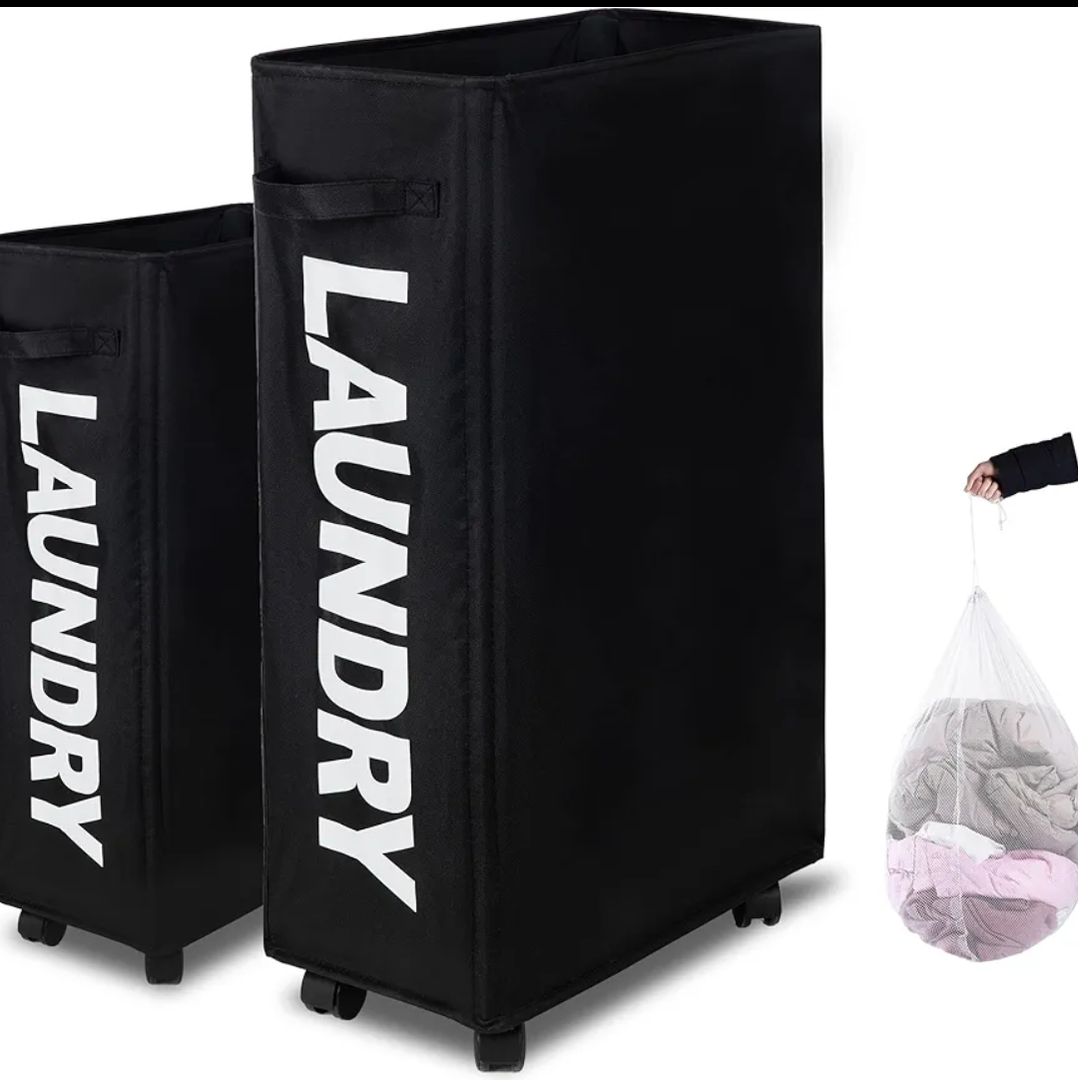 Caroeas Laundry Basket Slim Plus 27.5”, Black Laundry Basket with Wheels, Laundry Hamper with Removable Wash Bag Waterproof Clothes hamper Fabric baskets for laundry Caroeas Laundry Basket Slim Plus 27.5”, Black Laundry Basket with Wheels, Laundry Hamper with Removable Wash Bag Waterproof Clothes hamper Fabric baskets for laundry