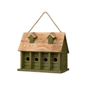 Glitzhome 14.25”L Wood Hanging Birdhouse for Outdoors Oversized Distressed Cottage Painted Bird House Rustic Bird House for Bluebird Wren Chickadee Sparrow Bird Nest Box for Garden Patio, Retro Green