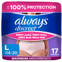 Always Discreet Adult Diapers for Women, Incontinence Underwear, Postpartum Essentials, Disposable Briefs, Max Absorbency, Bladder Leak Protection, Large, 17ct