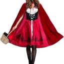 IMEKIS Women Little Red Riding Hood Costume Gothic Dress with Cape Cloak Halloween Cosplay Deluxe Storybook Fairy Tale Outfit