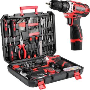 TLGREEN Complete Home Tool Kit with 12V Cordless Drill & Magnetic Bits | 138Pcs All-in-One Set for DIY, Repairs & Assembly | Durable Case & Fast Charging | Ideal for New Homeowners | Red