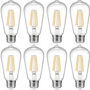 Ascher Vintage LED Edison Bulbs, 6W, Equivalent 60W, Non-Dimmable, Warm White 2700K, ST58 Antique LED Filament Bulbs with 80+ CRI, E26 Medium Base, Clear Glass, Pack of 8