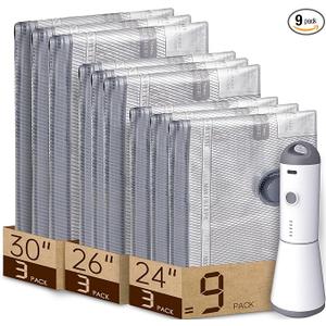 Vacbird Vacuum Bags for Travel with Rechargeable air Pump, Carryon Size Compression Packing Bags for Luggage and Suitcase, Space Saver for Clothes and Clothing 9 Combo Travel Size
