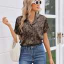 Ekouaer Womens Silk Satin Pajama Sets 2 Piece Button Down Silk Pjs Shorts Sets Short Sleeve Loungewear Soft Sleepwear S-XXL (Brown, L)