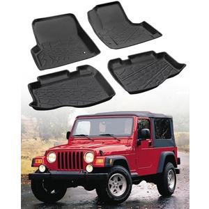 for Jeep Wrangler TJ/LJ Floor Mats 1997-2006 All Weather Protector Heavy Duty TPE Rubber Waterproof Anti-Slip Car Liners for 1998 1999 2000 2001 2002 2003 2004 2005 Jeep Wrangler TJ/LJ Accessories