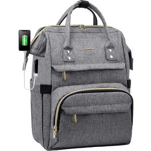 LOVEVOOK Extra Large Travel Laptop Backpack Women, 18 Inch Womens Work Backpack Purse, Waterproof Anti-theft Travel Back Pack with USB Charging Port for College Teacher Nurse, Grey (Austere Grey)