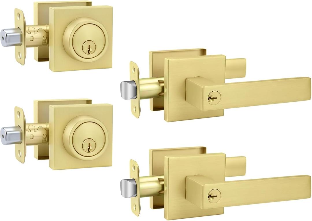goldenwarm Exterior Door Lock Set Front Door Lock Set, Heavy Duty Gold Front Door Handle and Deadbolt Set (2 Pack)