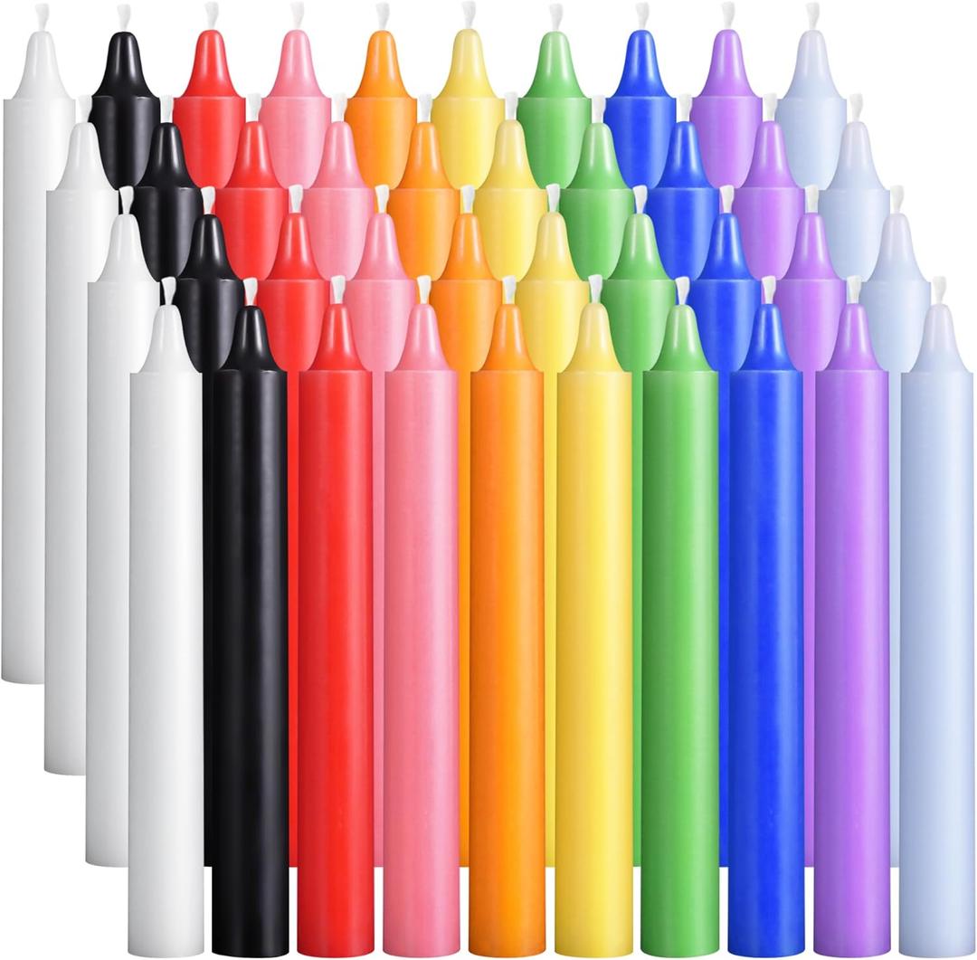 Viyffo 40 Pack Taper Chime Candles, 4 Inch Mini Unscented Dripless Candles, 1.5 Hour Burn Time, 10 Colors for Rituals, Meditation, Prayer, Wicca & Pagan Spells, Home Dcor