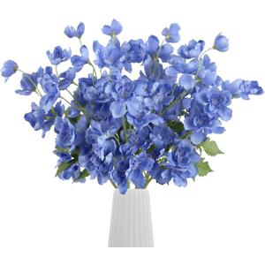 10PCS Dark Blue Delphinium Artificial Flowers 19.7'' Faux Snapdragon Flowers Silk Fake Larkspur Flowers with Stem for Wedding Party Floral Arrangement Home Decor (Dark Blue)