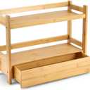 Sorbus Bamboo Bathroom Counter Organizer  2-Tier Shelf with Hidden Drawer for Vanity, Matcha Station, Bathroom Sink Organizer Countertop, Kitchen & Office Storage (17Lx6.5Wx12.6H)