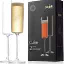 JoyJolt Champagne Flutes, Claire Collection Crystal Champagne Glasses Set of 2, 5.7 Ounce Capacity, Exquisite Craftsmanship, Ideal for Home Bar, Special Occasions  Made in Europe