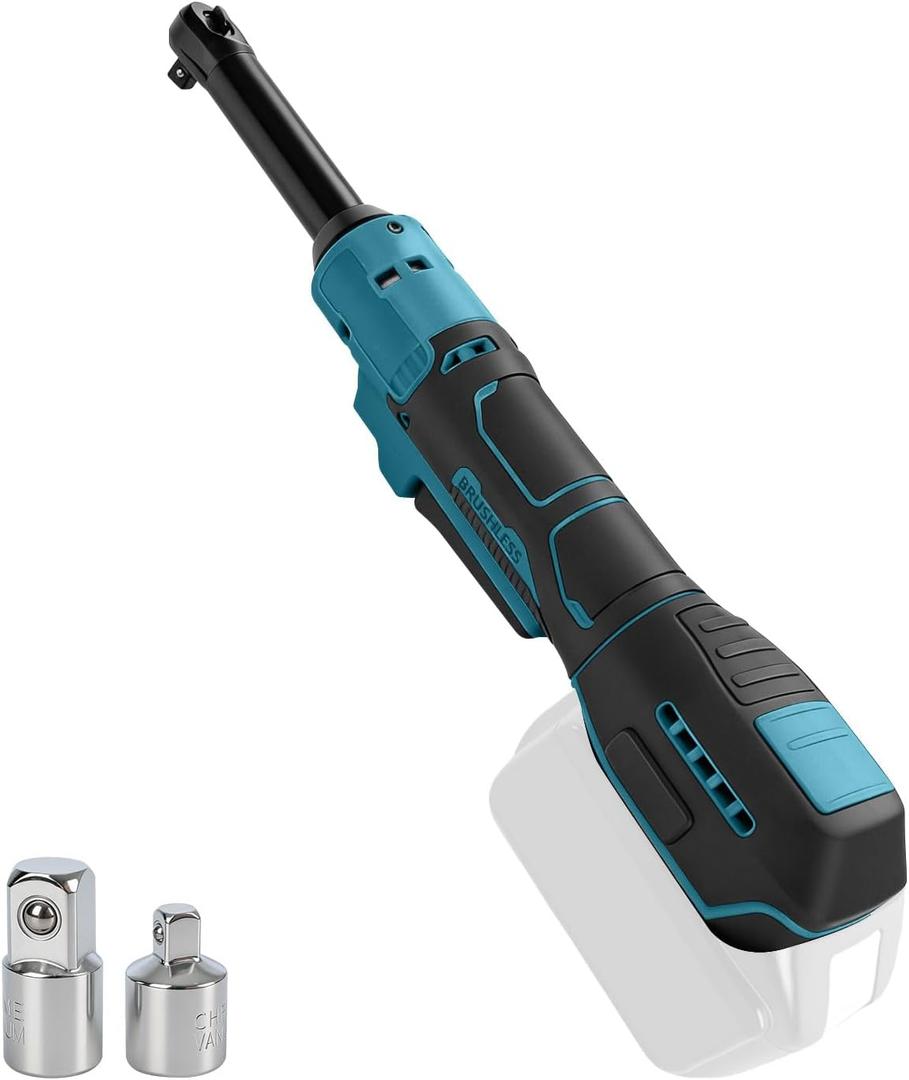 JOJOCY 3/8" Brushless Cordless Ratchet Wrench with 1/2" & 1/4" Adapter, 15cm Extended Head Electric Power Ratchet 80N.m 320RPM (Blue for MK 18V)