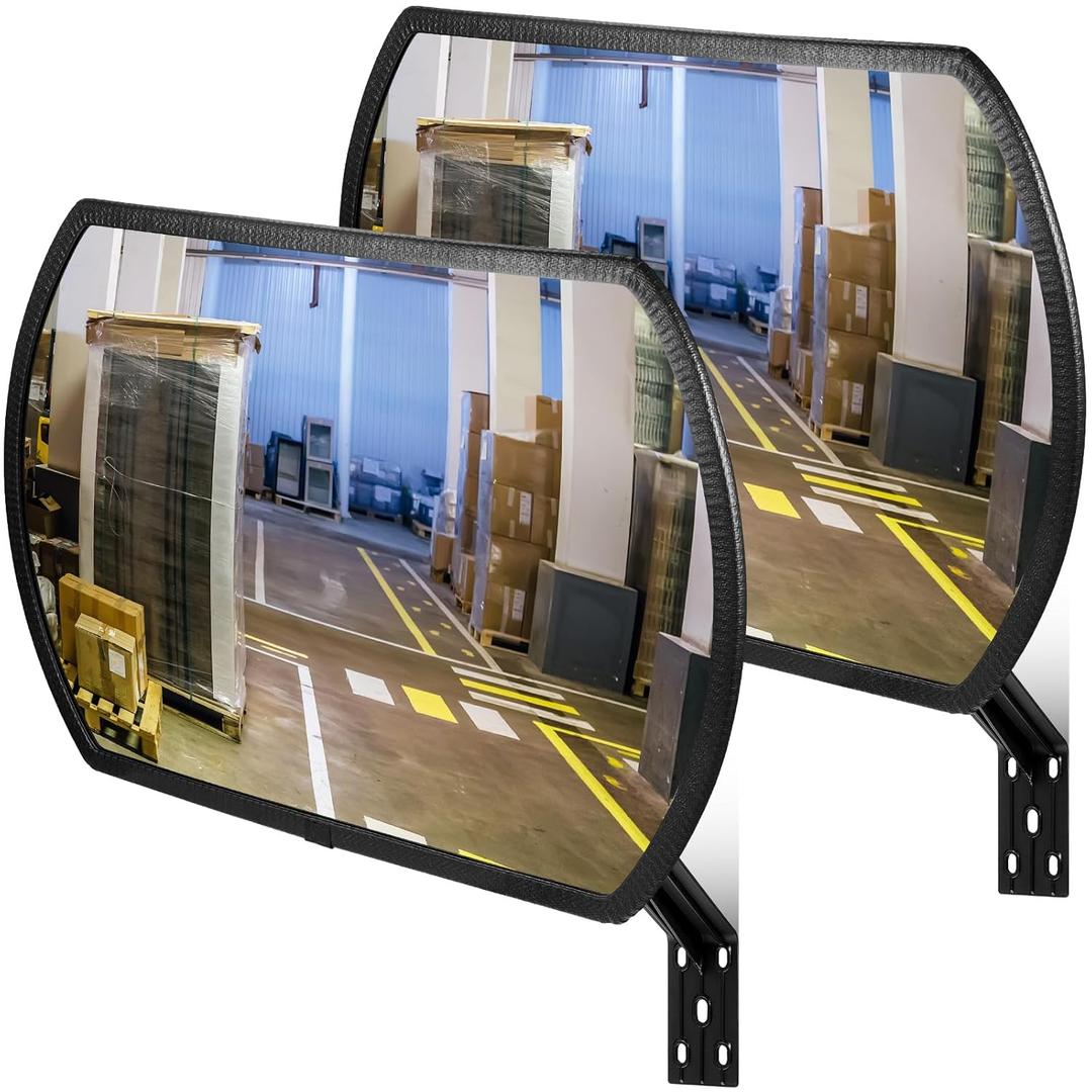 Pack of 2 Geetery  18" x 12" Garage Convex Security Mirror Outdoor Indoor Round Rectangular Acrylic Traffic Corner Mirror Blindspot for Wall Parking with Protective Film for Driveway