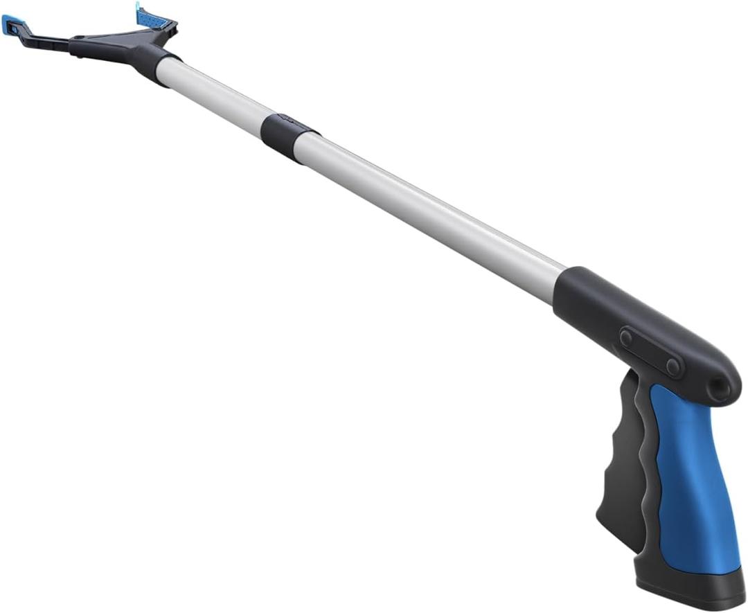 2024 Upgrade PowerGrip T9, Grabber Reacher Tool, Wide Jaw, Foldable, Steel Cable, with 96 Grip Points for Firm Grip, 32" with Magnet (32 Inch (Pack of 1), Blue)