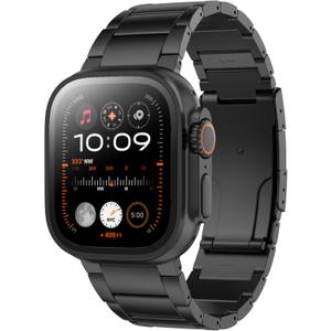 LULULOOK Titanium Ultra 3 Watch Band - Grade 2 Titanium Metal Band for Men, Compatible with Apple Watch Ultra 3/ Ultra 2/ Ultra 49mm, Series 11/10 46mm, Folding Clasp & DLC Coating,Black