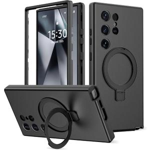 Designed for Samsung Galaxy S24 Ultra Case with Magnetic Ring Stand [Compatible with Mag-Safe][Military Grade Drop Protection][Build in Kickstand] S24 Ultra Phone Case 6.8",Black