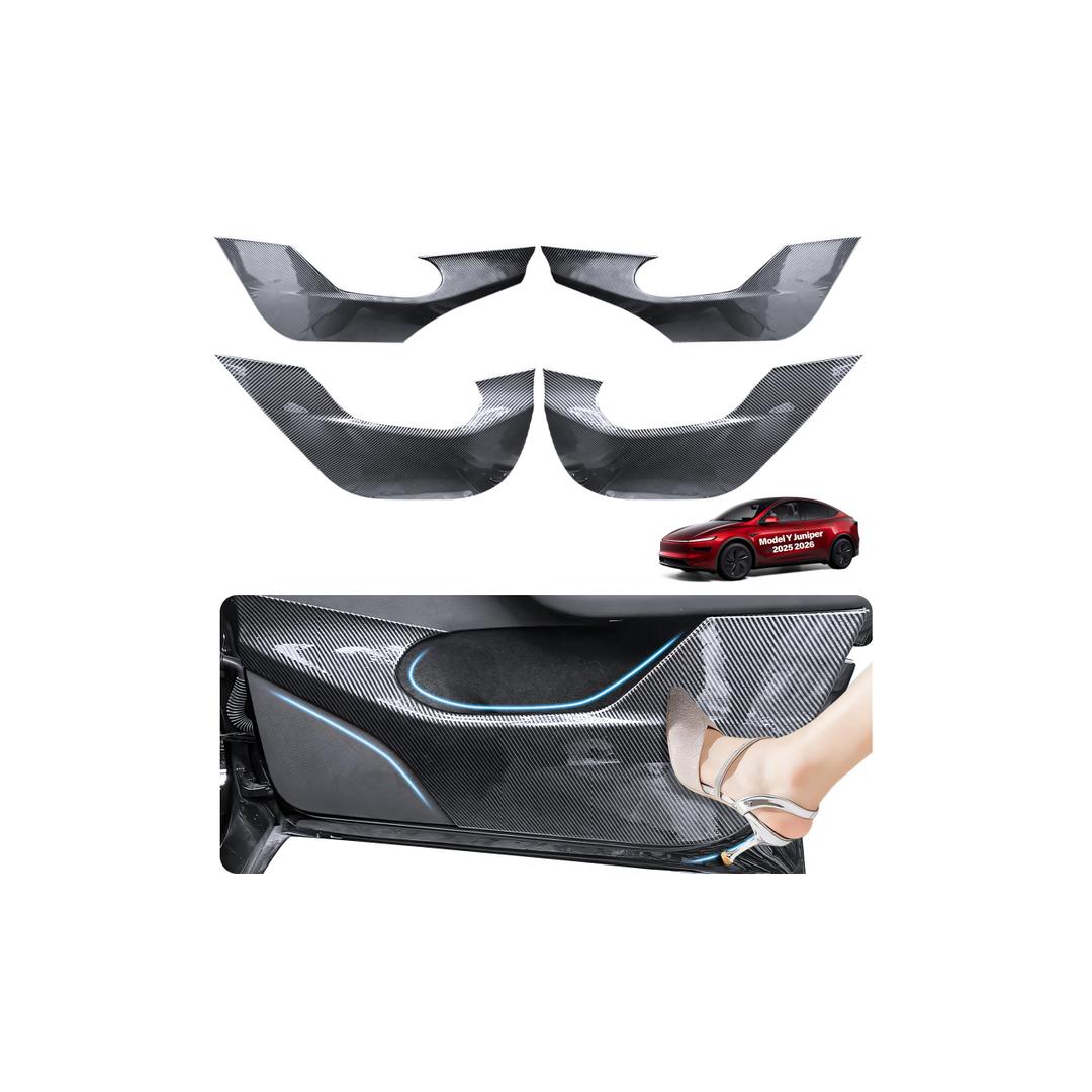 zdzywzb for Tesla Anti Kick Door Protector Model Y Juniper Refreshed Accessories 2025 2026 Anti-Dirty Door Kick Pad Protector Carbon Fiber Mat Waterproof Dust Resistant Protector Cover ABS Pad 4PCS