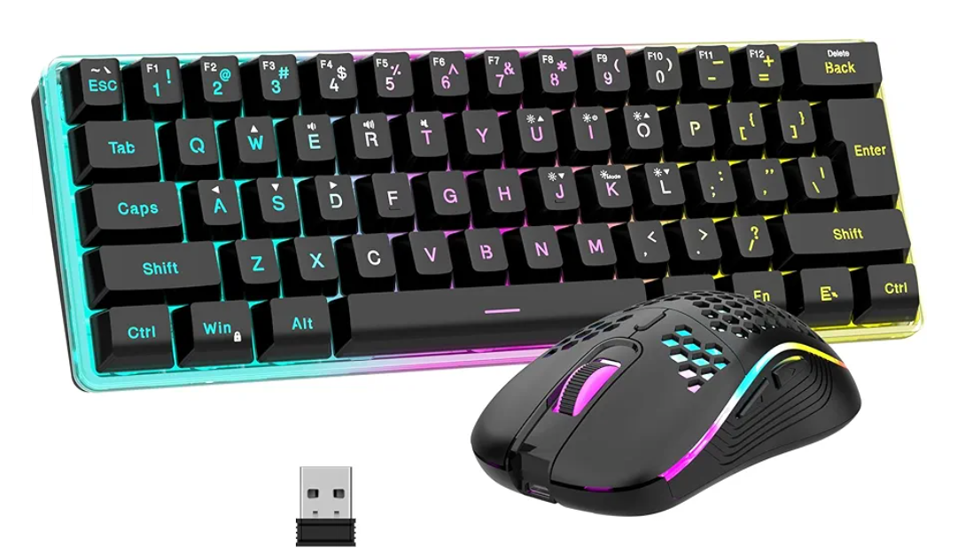 RedThunder 60% Wireless Gaming Keyboard & Mouse Combo with Rechargeable Battery, Ultra-Compact Small RGB Mechanical Feel Keyboard, Ergonomic Lightweight Honeycomb Optical Mouse for Gaming/Business