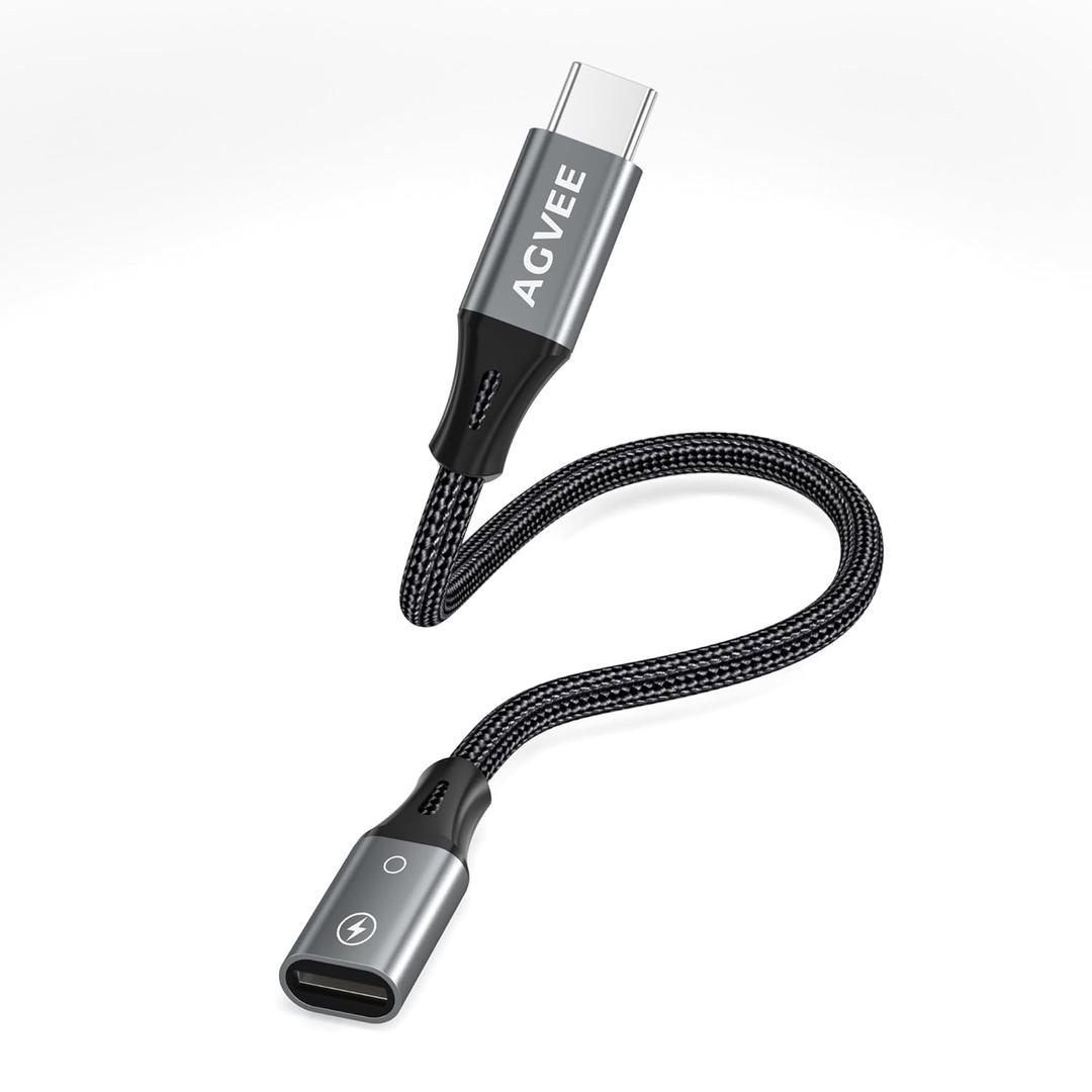 AGVEE 2 Pack 4 inch Lightning Female to USB C Male PD Adapter, 27W Fast Charger Charging Comverter for iPhone 15 16 Plus Pro Max Carplay, Samsung S25 S24 S23 S22, Not for Audio, Dark Gray