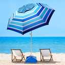 Fisqueen 8FT Large Beach Umbrella with Wind Resistance Sand Anchor Sand Bag, Portable Outdoor Umbrella with UPF50+ UV Protection, Tilt Sun Shelter for Beach, Patio, Yard