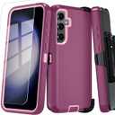 ONOLA Phone Case for Samsung Galaxy S25 FE Case with HD Screen Protector, Heavy Duty Shockproof & Drop proof 3-Layer Cover Phone Case for Galaxy S25 FE 6.7'',BeltClip_WineRed