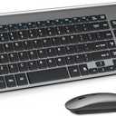 Wireless Keyboard and Mouse Ultra Slim Combo, TopMate 2.4G Silent Compact USB 2400DPI Mouse and Scissor Switch Keyboard Set with Cover, Batteries Included, for PC/Laptop/Windows/Mac - Gray Black