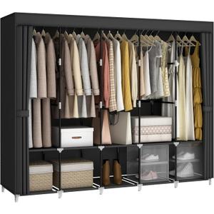 MOGELAFOO 83 Inch Wide Portable Closet Wardrobe, Clothes Storage Rack Organizer with Cover, 5 Clothes Hanging Rods and 10 Storage Shelves, Black