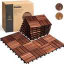 THYOI 10 Pcs Premium Acacia Wood Interlocking Deck Tiles (12" x 12"), Deck Flooring Outdoor Waterproof All Weather, Tiles for Patio, decking for Indoor and Outdoor use (Dark Brown 12S, 10 Square Ft)