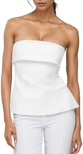 Strapless Tube Tops for Women Backless Going Out Bandeau Top Sexy Trendy Off Shoulder Side Split Summer Bustier Tops, S