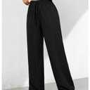 SHENHE Women's Wide Leg Pants Drawstring High Waisted Textured Casual Loose Travel Pants Black Petite S (S)