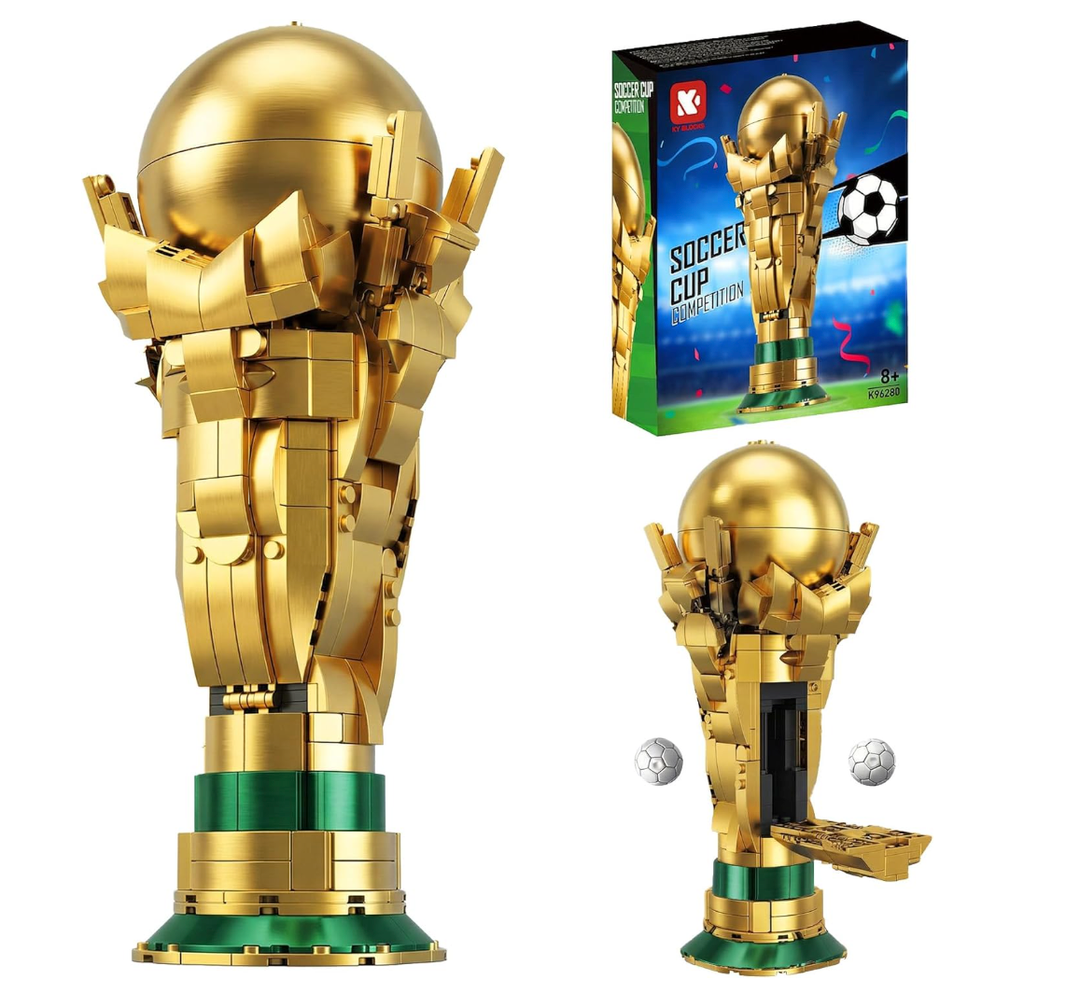 World Soccer Cup Trophy Building Blocks Set for Adults, Golden Footballl Cup Model for Display, Home Office Decor, Soccer Fans Play